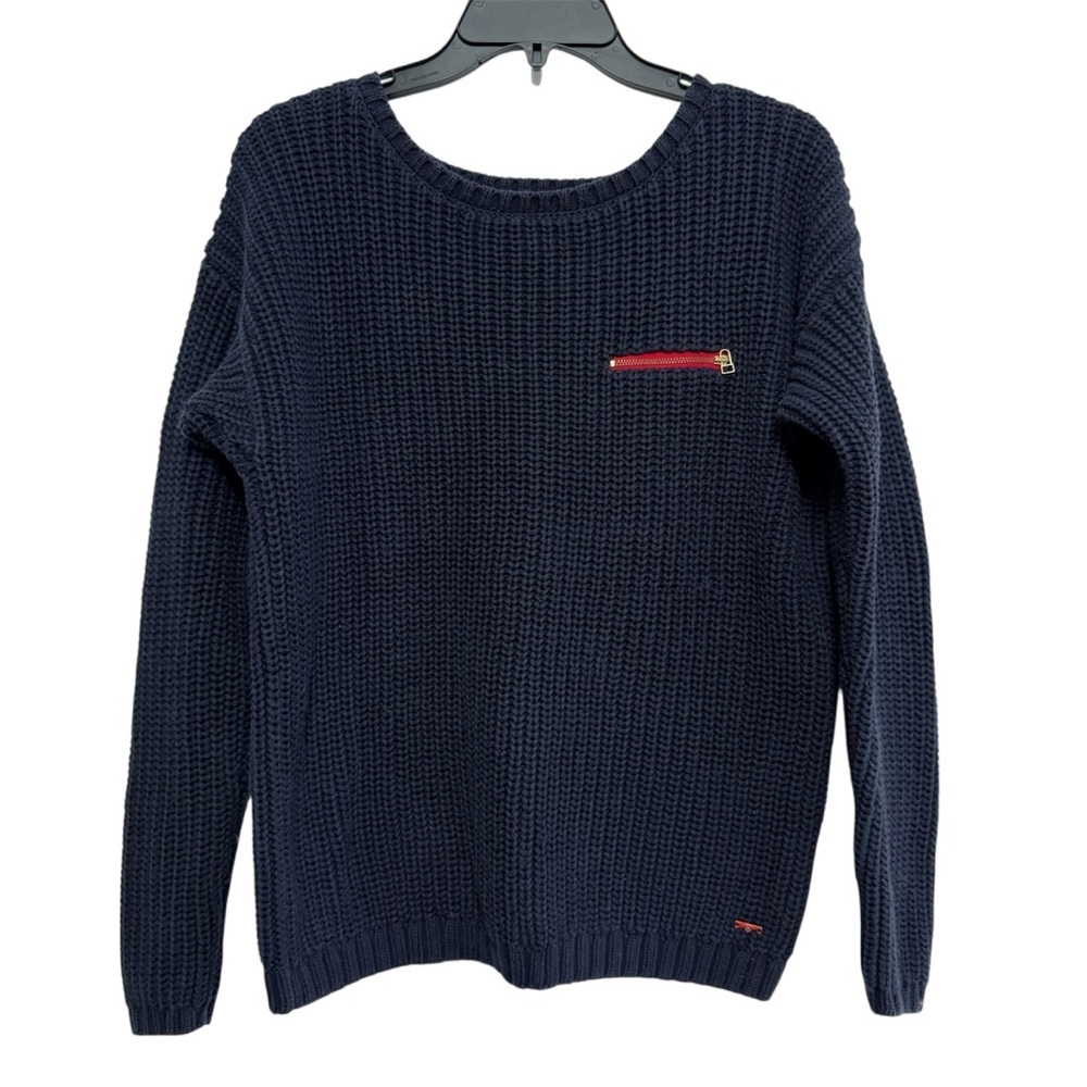 Tommy Hilfiger Ribbed Fisherman Sweater Navy Blue Cotton Blend M Crewneck